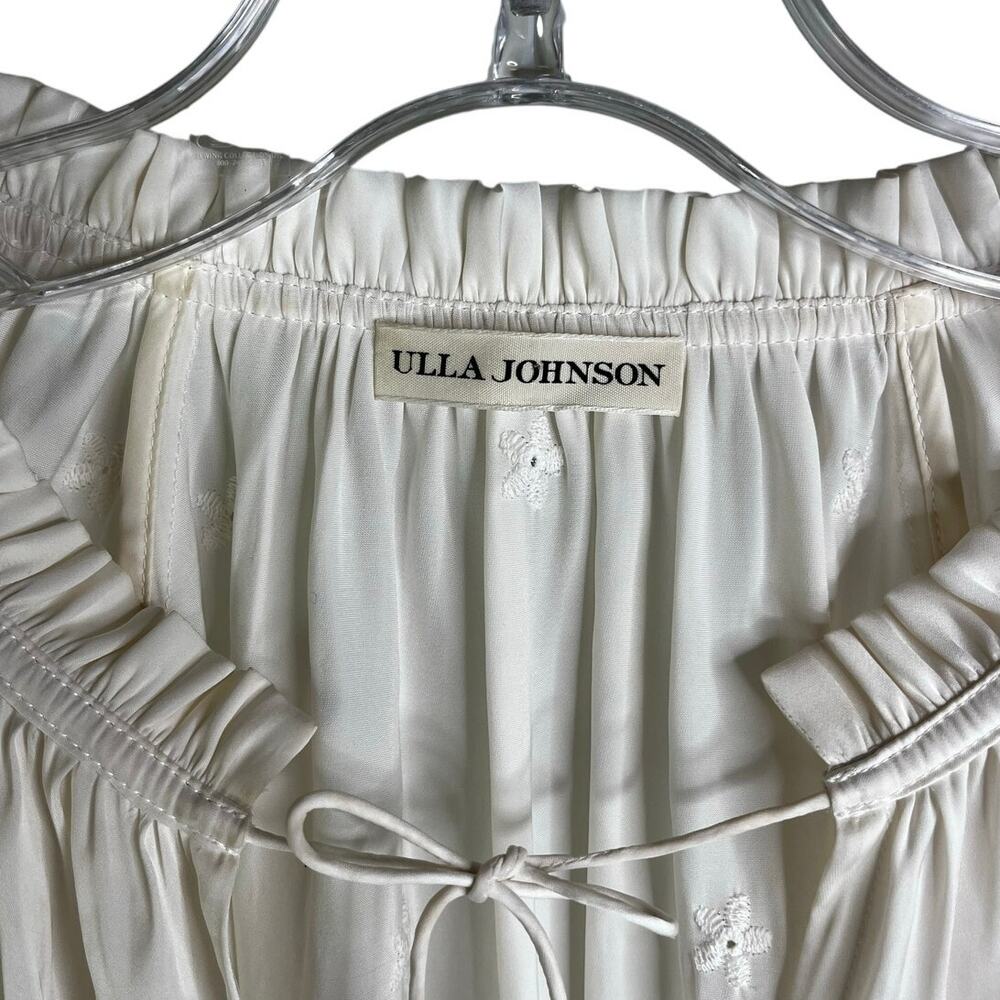 Ulla Johnson Creamy White Peasant Blouse Womens 8 Ruffle Trim Drawstring - Picture 2 of 10